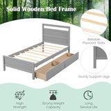 Giantex Wood Twin Bed with 2 Storage Drawers, Solid Wood Platform Bed with Headboard, Single Bed Wooden Slats Support, No Spring Needed, Twin Bed Frame for Kids, Teens, Adults (Grey) Giantex