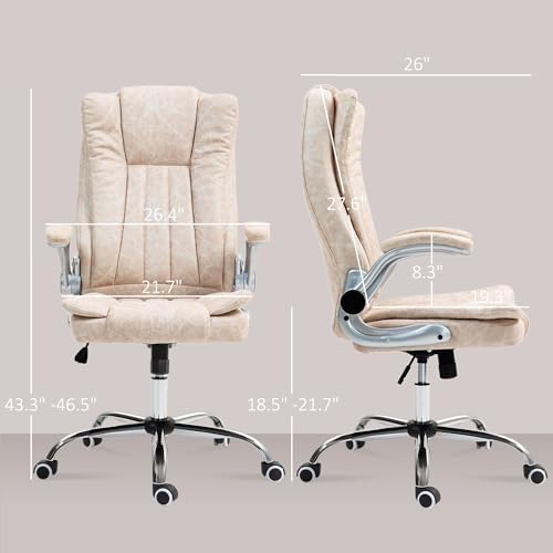 HOMCOM Executive Office Chair with Padded Flip-up Arms, Microfiber High Back Desk Chair, Swivel Computer Chair with Adjustable Height and Tilt Function, Cream White HOMCOM
