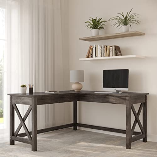 Lavish Home L-Shaped Computer Desk with X-Pattern Legs for Home Office, or Craft Table, 59", Dark Gray - WoodArtSupply