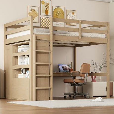 Harper & Bright Designs Full Size Loft Bed with Desk & Wardrobe, Wood Full Loft Bunk Bed with Storage Shelves and Drawers, No Box Spring Needed,Walnut Harper & Bright Designs