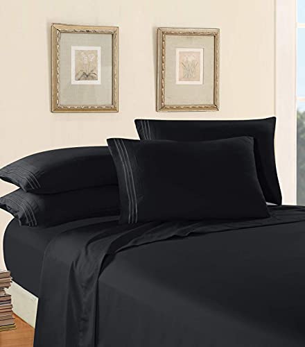Elegant Comfort Luxury Soft 1500 Premier Egyptian 4-Piece Premium Hotel Quality Wrinkle Resistant Coziest Bedding Set, All Around Elastic Fitted Sheet, Deep Pocket, Twin/Twin XL, Black Elegant Comfort