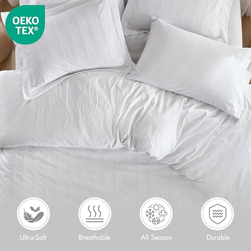 Madison Park Essentials Striped Duvet Cover Set Twin/Twin XL, Modern Minimalist Bedding Set with Premium Jacquard Stripe, 2 Pieces Duvet Cover Reversible with Zipper Closure & Corner Ties,White Madison Park Essentials