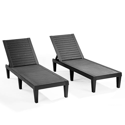 Nestl Patio Chairs - Waterproof Outdoor Chaise Lounge Chair, Set of 2 Adjustable Lawn Chairs, Lightweight Black Chaise Lounge Outdoor - WoodArtSupply