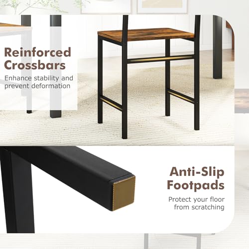 COSTWAY Dining Chairs Set of 2, Rustic Wood & Metal Frame Industrial Farmhouse Armless Side Chairs with Wide Comfy Seat & Slanted High Back for Dining Room, Kitchen, Home, Office, Restaurant COSTWAY