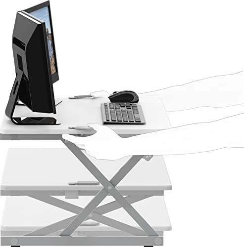 SHW 32-Inch Height Adjustable Standing Desk Converter Riser Workstation with Drawer, White SHW