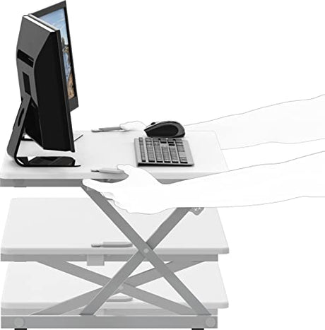 SHW 32-Inch Height Adjustable Standing Desk Converter Riser Workstation with Drawer, White SHW