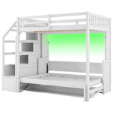 Merax Modern Farmhouse Wood Full XL Loft Bed with Full Size Murphy Bed Chest & Storage Staircase/Space Saving/No Box Spring Needed, White Merax