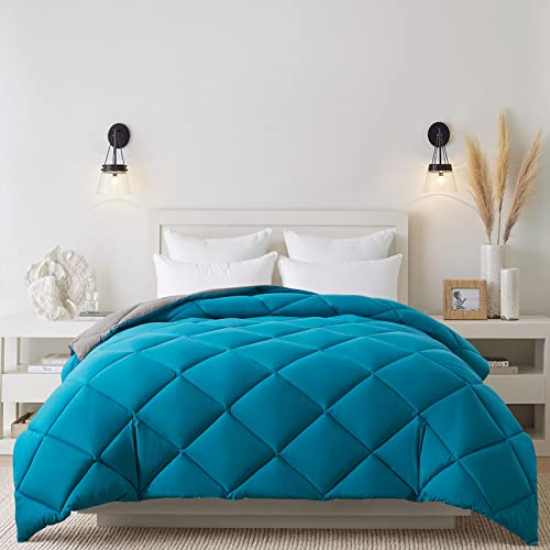 Cosybay Down Alternative Comforter (Algiers Blue/Dark Grey, Full) - All Season Soft Quilted Full Size Bed Comforter - Duvet Insert with Corner Tabs -Winter Summer Warm Fluffy, 82x86inches Cosybay
