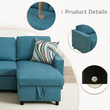 Yafylly L-Shaped Sleeper Sofa with Chaise Lounge & Storage, Pull-Out Couch Bed with Recliner, Full Size Futon for Living Room, Office, Apartment Teal Yafylly