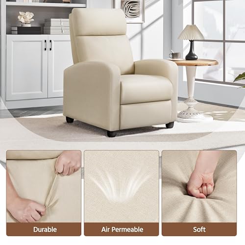 Yaheetech Modern Fabric Recliner Chair Sofa Adjustable Single Sofa with Thicker Seat Cushion and Backrest for Living Room Home Theater, Beige