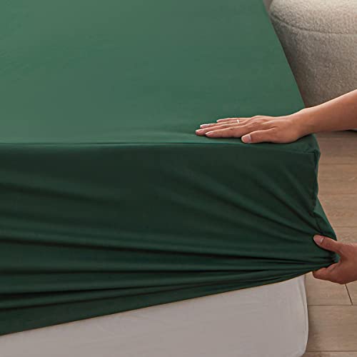 Bedding Twin Size Fitted Sheet Only - Deep Pocket - Fits 15inches Bed Matress Sheet- Bottom Sheet - Soft and Microfiber-Easy Care-Dark Green rushrushlulu