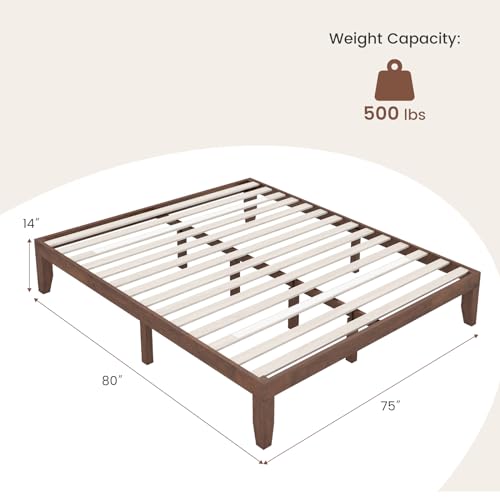 Giantex 14-Inch King Walnut Wood Platform Bed Frame – Minimalist Mattress Foundation with Heavy-Duty Slat Support Giantex