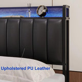 Muluflower Twin Size Upholstered Headboard with LED Lights & Charging Station, PU Upholstery, Twin Headboard Only, Height Adjustable, Attach Frame, Sturdy and Stable, Easy Assembly Muluflower