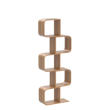 5-Tier S-Shaped Geometric Modern Bamboo Bookshelf, Large Capacity Creative Display Curved Rack Free-Standing Bedside Table 2 in 1 Bookcase Storage CDs, DVDs Book Shelf for Home, Office, Living Room briteman