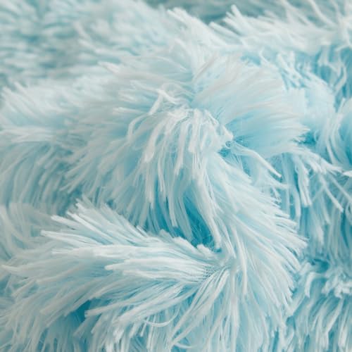 HAIHUA Blue Fluffy Comforter Cover Set - Faux Fur Light Blue Twin Bed Comforter Cover Set 1 Pieces (1 Plush Duvet Cover) Girls Bedding Sets, Solid Color (Blue, Twin) HAIHUA