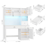 FACBOTALL Computer Desk with Hutch and RGB Lights, 65" Office Desk with Power Outlet, Makeup Vanity with 3 Doors & 3 Drawers, White Executive Desks for Home, Work and Study FACBOTALL