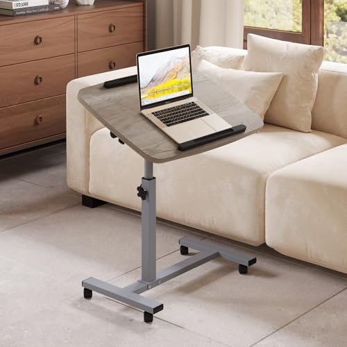 LINGMI Laptop Table Mobile Adjustable Height Portable Desk Notebook Swivel PC Computer Rolling Desk with Wheels, Laptop Stand for Couch Bedside Hospital Bed Table LINGMI