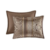 Madison Park Bellagio Cozy Comforter Set - Luxurious Jaquard Traditional Damask Design, All Season Down Alternative Bedding with Matching Shams, Decorative Pillow, Queen(90"x90"), Brown/Gold 7 Piece Madison Park