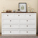 Merax Modern Farmhouse Solid Wood Murphy Bed Chest/Space Saving/Wood Slat Support/Queen,White+Walnut Merax