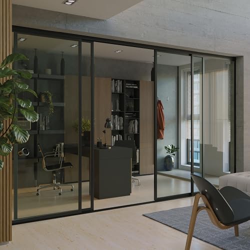 Doors 55 Glass Room Divider Panel and Partition Wall, 4 Panel Room Divider - Perfect Wall Divider for Room Separation & Partition Room Dividers (Clear Glass, 96x96) Doors55