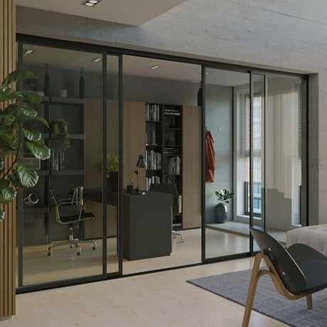 Doors 55 Glass Room Divider Panel and Partition Wall, 4 Panel Room Divider - Perfect Wall Divider for Room Separation & Partition Room Dividers (Clear Glass, 96x96) Doors55