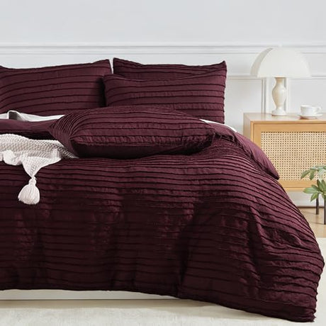 NEXHOME PRO Duvet Cover Queen,3 Pieces Boho Tufted Duvet Cover Set, Soft and Lightweight 100% Washed Microfiber Comforter Cover Set for All Season(Burgundy,90 x 90)-No Comforter NEXHOME PRO