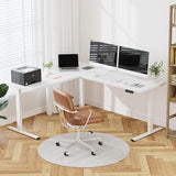 SANODESK L Shaped Standing Desk Adjustable Height, Electric Corner Standing Desk, 71 x 63 inch Sit Stand Computer Table with Splice Board, White SANODESK