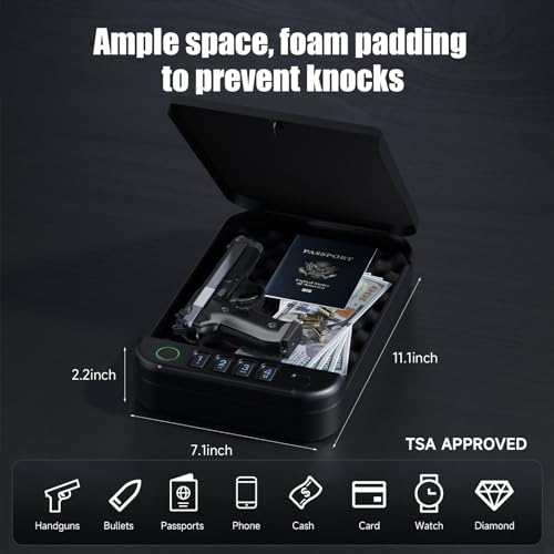 XGUNXBOX Gun Safe, Biometric gun safe for handgun, Portable Car Pistol Gun Safe Pistol with Keys Keypad and APP Control Hand Gun Lock Box, small safe for Home Bedside Car Wild camping XGUNXBOX