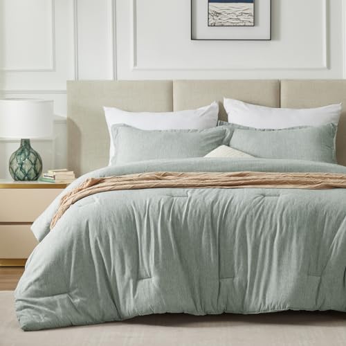 CozyLux Twin/Twin XL Comforter Set Dorm Bedding - 2 Pieces Sage Green Twin Extra Long Soft Luxury Cationic Dyeing Comforter for College, Breathable Boho Bed Sets with 1 Comforter and 1 Pillow Sham CozyLux