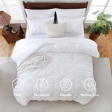 Sheet&Joy Queen Comforter Set, 7-Piece Bed in a Bag, Pintuck Bedding Sets for All Season, Includes Comforter, Flat Sheet, Fitted Sheet, Pillowcases and Pillowshams, White Sheet&Joy