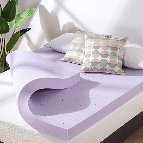 Mellow 4 Inch Ventilated Memory Foam Mattress Topper, Soothing Lavender Infusion, CertiPUR-US Certified, Queen Mellow