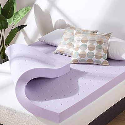 Mellow 4 Inch Ventilated Memory Foam Mattress Topper, Soothing Lavender Infusion, CertiPUR-US Certified, Queen