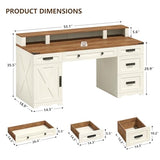YOMILUVE Farmhouse Executive Desk with Drawers & Storage Shelves, 55" Computer Desk with Power Outlets, Home Office Desk with Monitor Stand & File Drawers, Writing Study Table, Antique White YOMILUVE