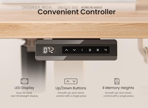 BANTI 63 × 28 Inches Standing Desk, Ergonomic, Electric Height Adjustable, Sit and Stand Up, Computer Desk with a Deeper Desktop, White Frame/Maple Top BANTI