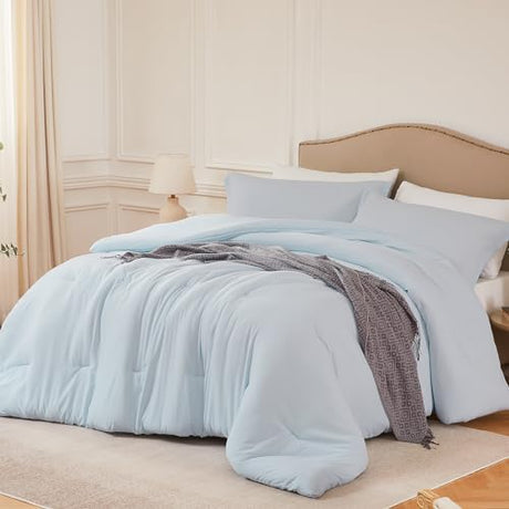 Quataly Full Comforter Sets SkyBlue,3PCS Soft Lightweight Breathable Bedding Comforter Sets for All Season, Full Size(82''×86'' Comforter & 2 Pillowcases) Quataly