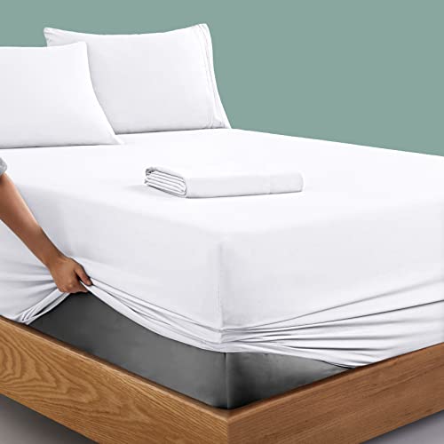 Manyshofu Extra Deep Pocket King Size Sheets - Hotel Luxury 1800 Thread Count Sheets & Pillowcases - Microfiber Bedding Set up to 24" Mattress - Pure White Bed Sheets 18-24 Inch Deep Pockets - 4 Piece