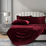 P Pothuiny 6 Pieces King Satin Sheets Luxury Silky Burgundy Satin Bedding Sheet Set, 1 Deep Pocket Fitted Sheet + 1 Flat Sheet + 4 Pillow Cases P Pothuiny