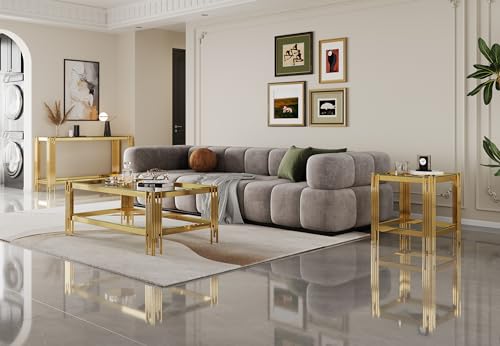Maotifeys Modern 2-Tier Glass Console Table Luxury Clear Tempered Glass Top Sofa Table with Shiny Gold Legs 55" Slim Entryway Hall Tables with Storage Shelf for Living Room Bedroom Maotifeys