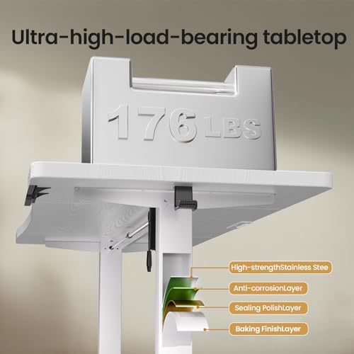 Veken 63 x 28 Inch Electric Standing Desk, Sit to Stand Up, Work Home Office Computer Table for Study, Walking Pad, Writing, and Games, Wooden Desktop Desks, White Veken