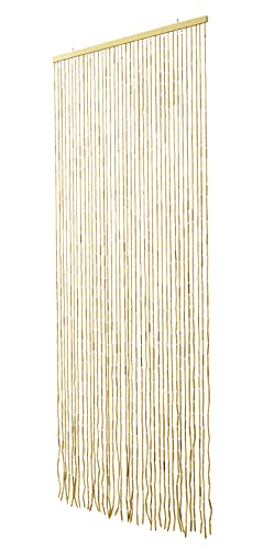 FlavorThings 36inch x 79inch Natural Wood and Bamboo Beaded Curtain Room Divider -Plain Design-Bamboo and Wooden Doorway Beads-Boho Bohemian Curtain 38 Strands (Nature) FlavorThings