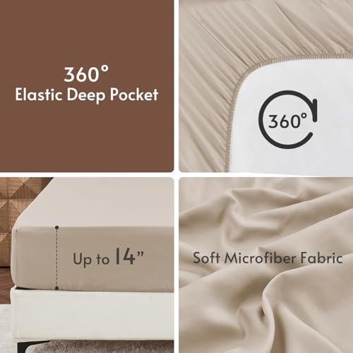 MUXHOMO 7 Pieces Full Comforter Set, Reversible Bed in a Bag Full Size, All Season Bedding Set with Comforter, Flat Sheet, Fitted Sheet, Pillowcases & Shams, Brown & Khaki