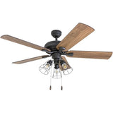 Prominence Home Lincoln Woods, 52 Inch Industrial Style LED Ceiling Fan with Light, Pull Chain, Three Mounting Options, 5 Dual Finish Blades, Reversible Motor - 50581-01 (Bronze) Prominence Home