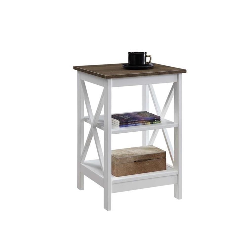 Convenience Concepts Oxford End Table 15.75" - Modern Living Room Table with Storage Shelves, Transitional Nightstand Side Table for Home Decor and Display, Driftwood/White Convenience Concepts