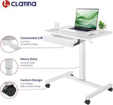 CLATINA Mobile Laptop Standing Desk, Height Adjustable Teacher Podium with Lockable Wheels, Adjustable Work Table with Drawer, Computer Cart Overbed Table for Home Office Classroom, White CLATINA