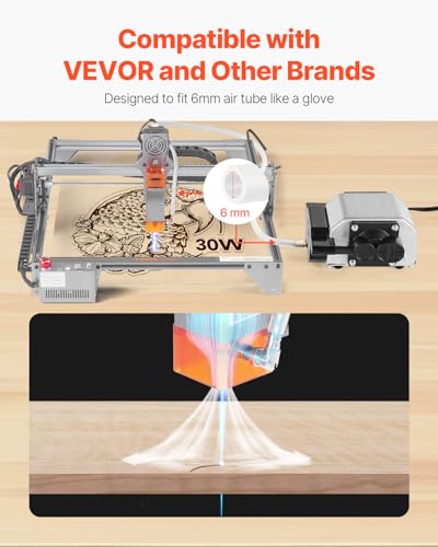 VEVOR Air Assist, Adjustable 30 L/min Airflow, Air Assist Pump Kit for Laser Cutter and Engraver, Clear Smoke and Dust, Reduce Surface Temperature, Shield Laser Lens, for Laser Engraving Wood Meta VEVOR
