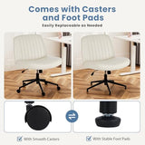DUMOS Criss Cross Chair with Wheels, Wide Cross Legged Office Desk Vanity Chairs, Faux Leather Armless Adjustable Swivel Chairs for Home Computer Task, Beige DUMOS