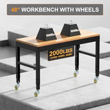 Hombanyan Heavy Duty Workbench Adjustable, Solid Wood Working Bench, Work Tables with Power Outlets for Home Office, 2000 Lbs Capacity (48 inch with Wheels) Hombanyan