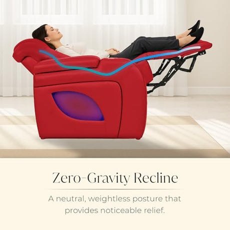 Seatcraft Virtuoso LT Zero-Gravity HeatZero Italian Leather Home Theater Seating, Heat & Massage, Power Headrest, Power Recline, Single Recliner, Red Seatcraft