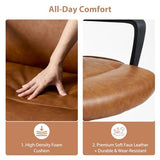 Artswish Leather Office Chair Brown Desk Chair with Wheels Arms, Mid Back Leather Executive Computer Chair Mid Century Chairs for Home Office Artswish