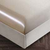 SiinvdaBZX 4Pcs Satin Sheet Set Queen Size Ultra Silky Soft Beige Satin Queen Bed Sheets with Deep Pocket, 1 Fitted Sheet, 1 Flat Sheet, 2 Envelope Closure Pillowcases SiinvdaBZX